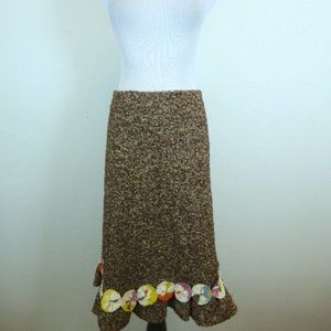 MARNI brown wool tweed skirt Italy embellished M 6 8